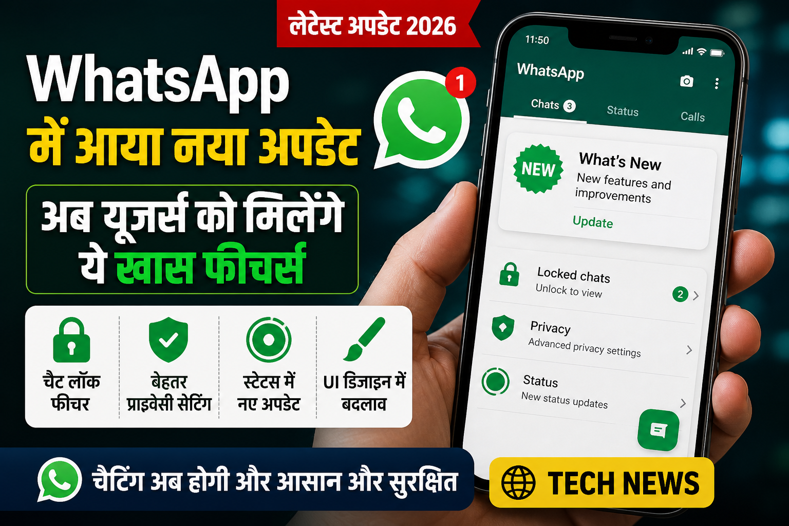 WhatsApp new update 2026, chat lock feature, privacy settings update, WhatsApp latest features news