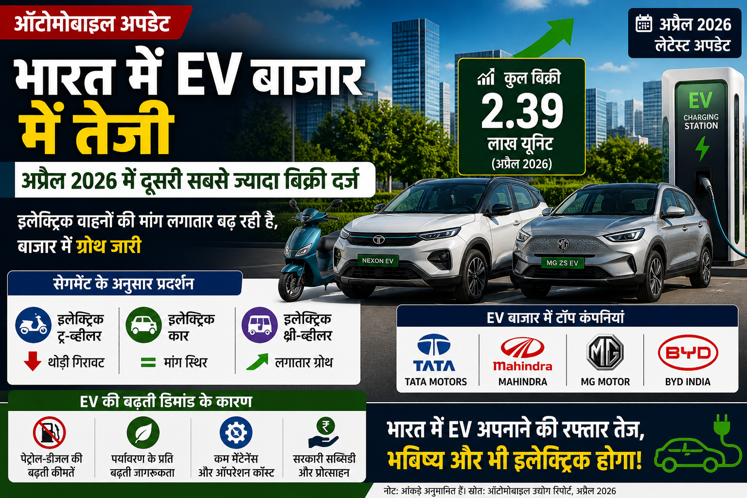 भारत में EV बिक्री अप्रैल 2026, electric vehicle sales India growth, EV market update India
