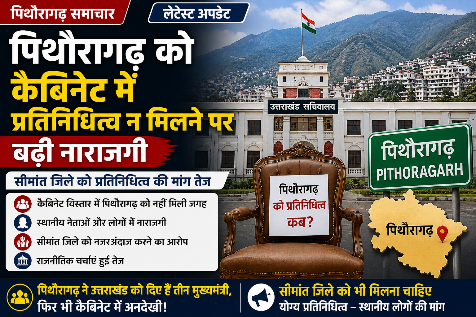 पिथौरागढ़ को कैबिनेट में प्रतिनिधित्व नहीं मिला, Uttarakhand political news, Pithoragarh politics update